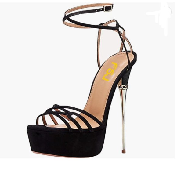 Shoes Fsj Black Ankle Strap High Stiletto Heel Strappy Open Toe